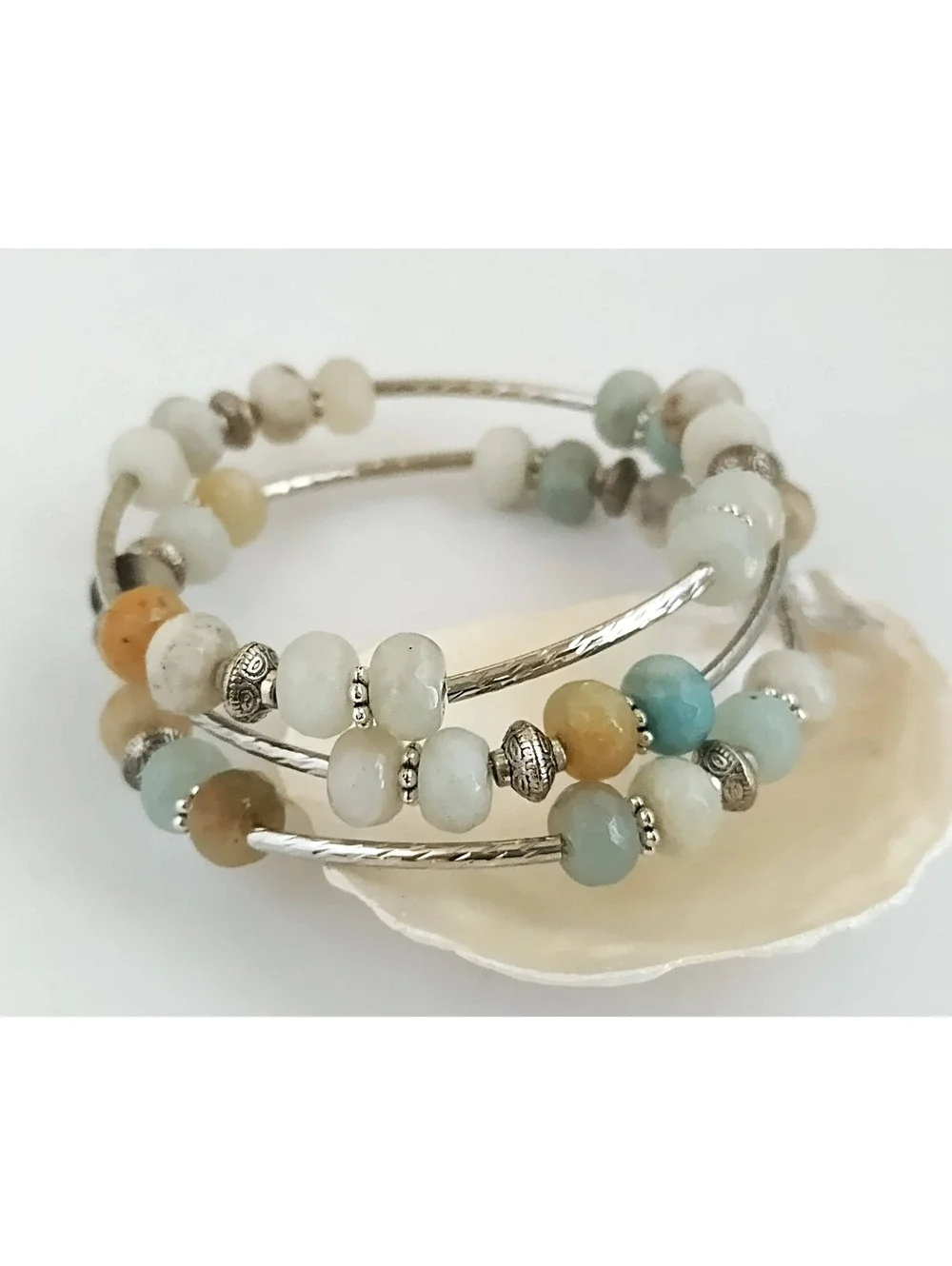 Gemstone Wrap Bracelet, Amazonite Stone Bracelet  5 Loops